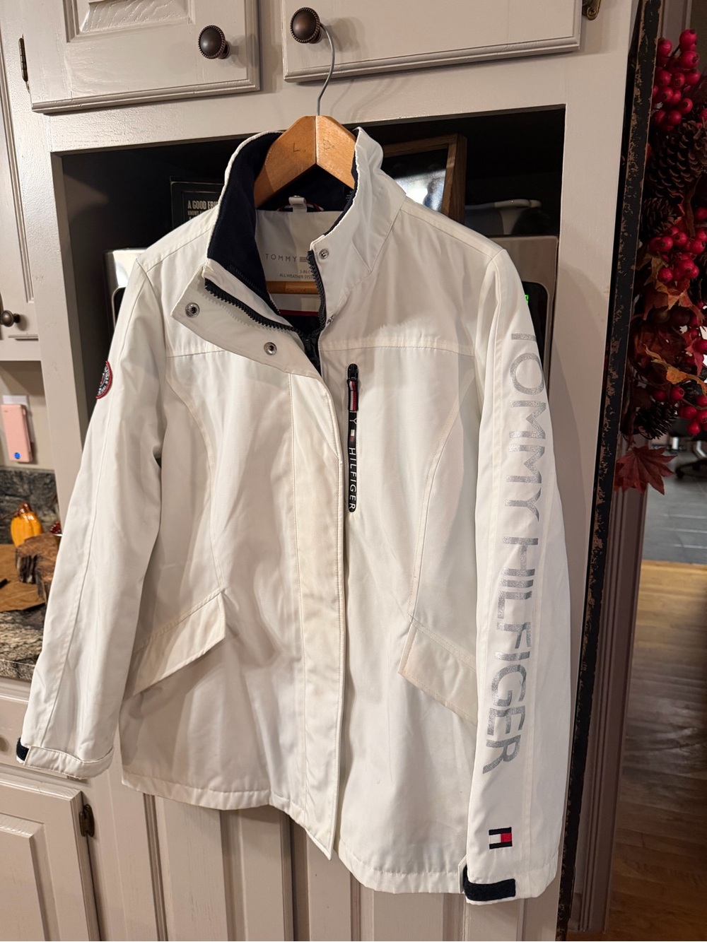 Tommy Hilfiger White Trench Jacket with Navy Accents